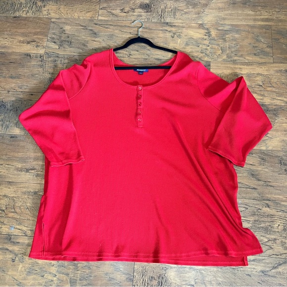 roamans red ribbed Henley 1/4 button down shirt long sleeves side slits 34/36 - Picture 1 of 8